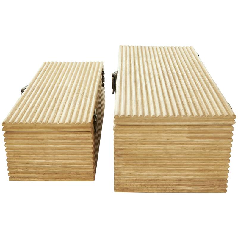 Wood Carved Linear Decorative Box - Set of 2 Light Brown - Roche River Decor