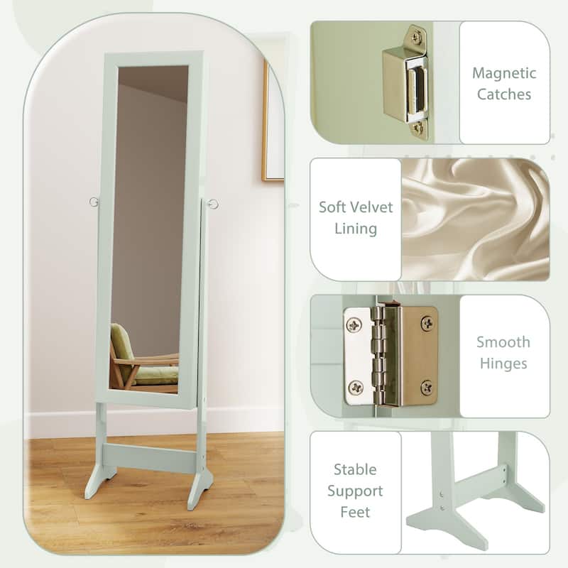 Gymax Mirrored Jewelry Armoire Standing Jewelry Cabinet w/ Full-Length