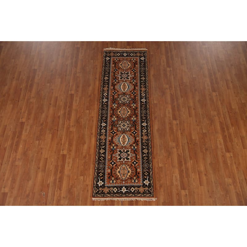 Orange Heriz Serapi Indian Runner Rug Hand-Knotted Wool Carpet - 2'8"x 8'2"