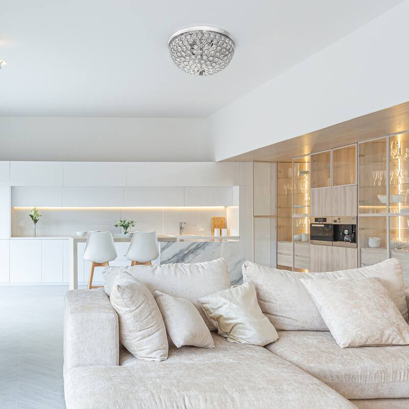 2 Light Flush Mount Ceiling Light - Chrome Finish Modern Chandelier - 6.5