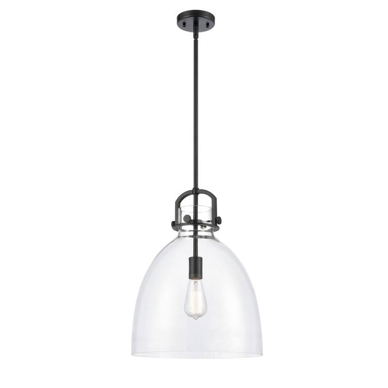 Innovations Lighting Newton Bell - 1 Light 14" Stem Hung Pendant - Clear/Matte Black