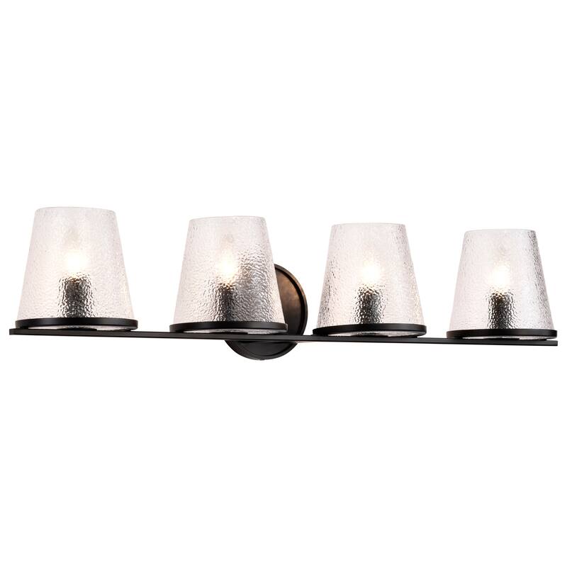 Valentine 4 Light Vanity Black Finish Hammered Glass