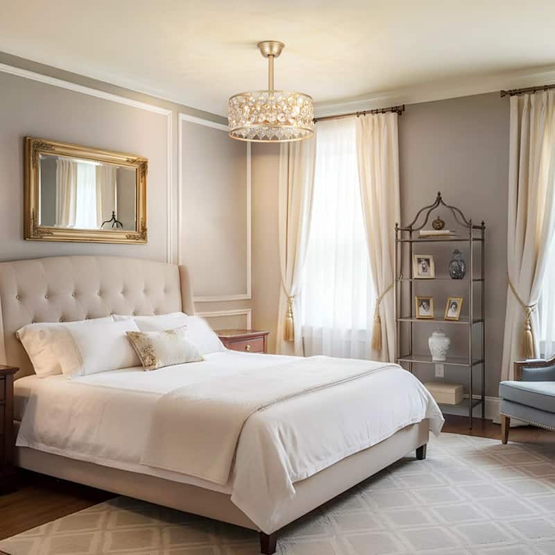 4-Light Luxury Crystal Gold Ceiling Fan Light with Remote for Living Room - 18.5 in. W x 7.9 in. H