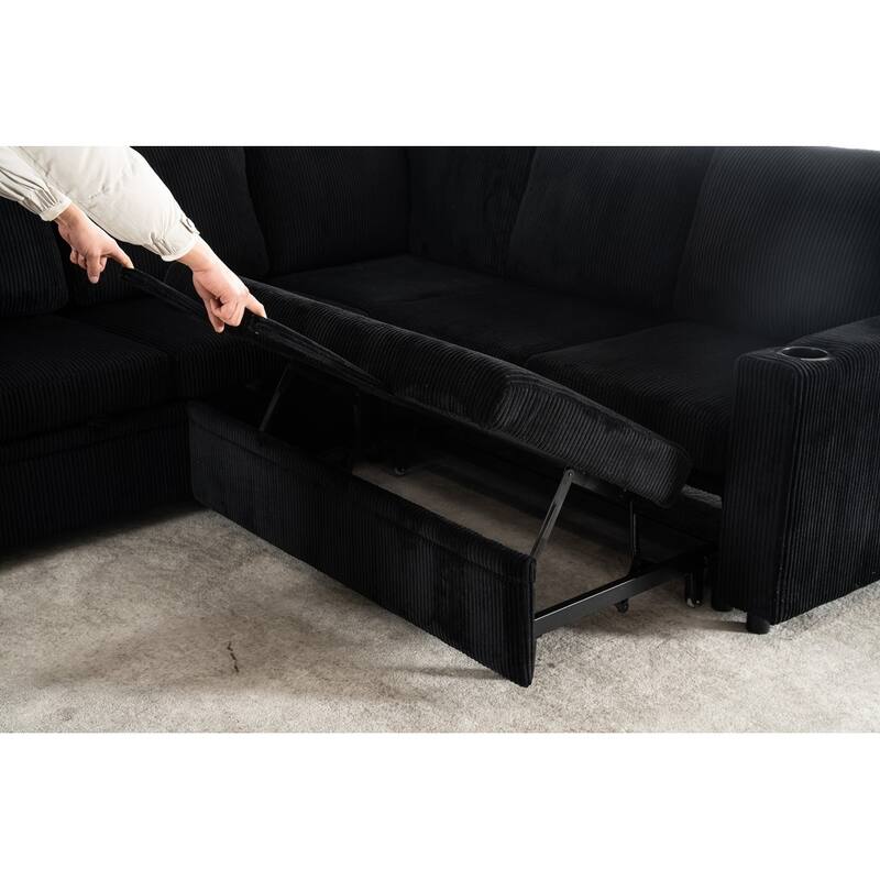 83.66" L-Shaped Sectional Sofa with Storage and Pull Out Bed