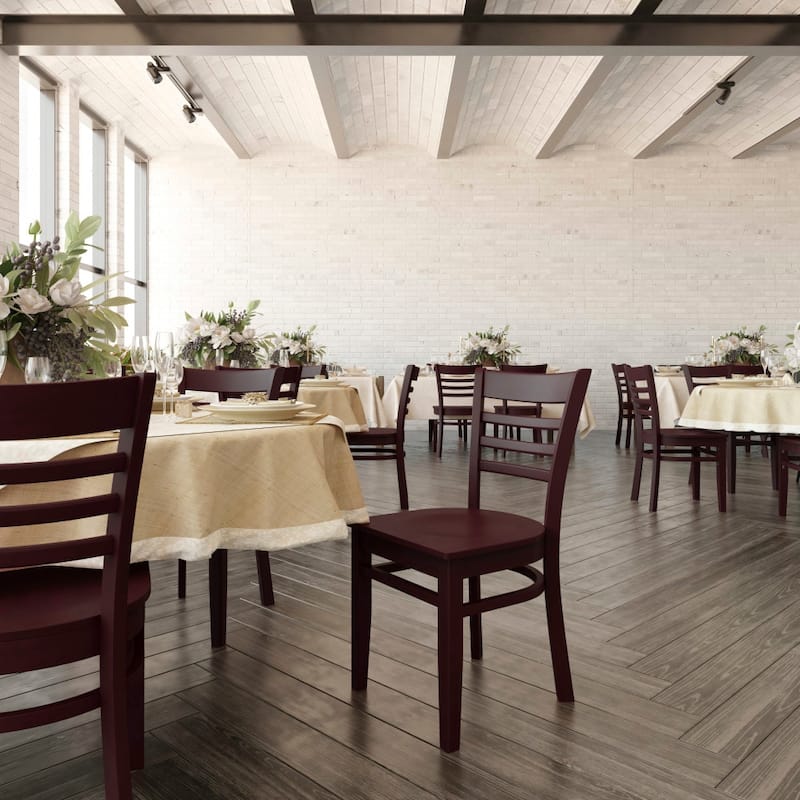 Ladder Back Wooden Restaurant Chair - 17.25"W x 20"D x 33.75"H