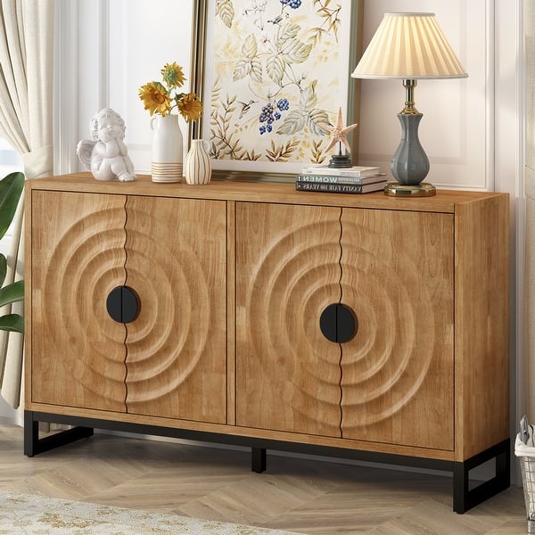 Wooden Buffet Cabinet Sideboard with Rubberwood Veneer and Adjustable Shelves - Bed Bath & Beyond
