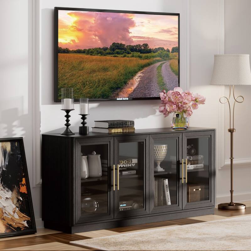 Modern Glass Door Buffet Cabinet with 4 Doors