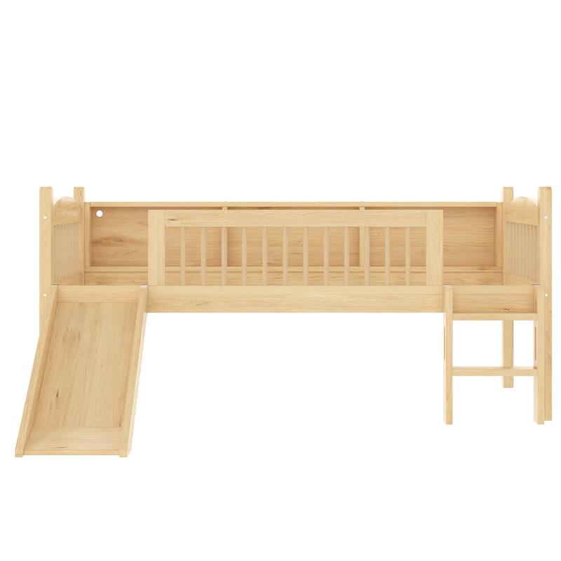 Twin XL Loft Bed with Storage Shelves, LED Lights & Guardrails