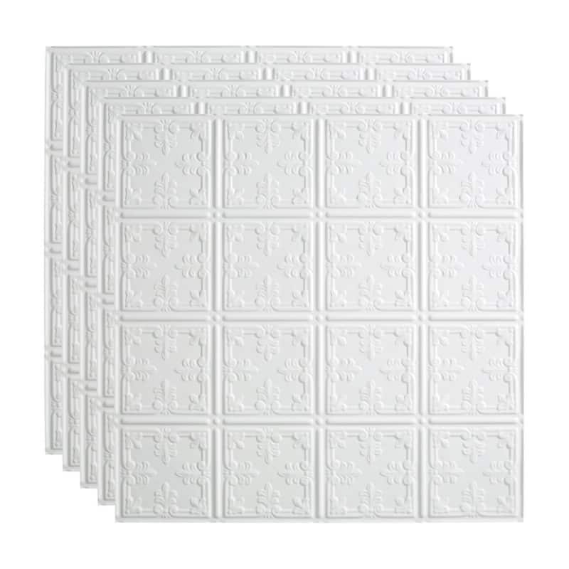 FASÄDE Traditional Style 10 Decorative Vinyl 2ft x 2ft Lay in Ceiling Panel in Gloss White (5 Pack) - 5 Pack - Gloss White
