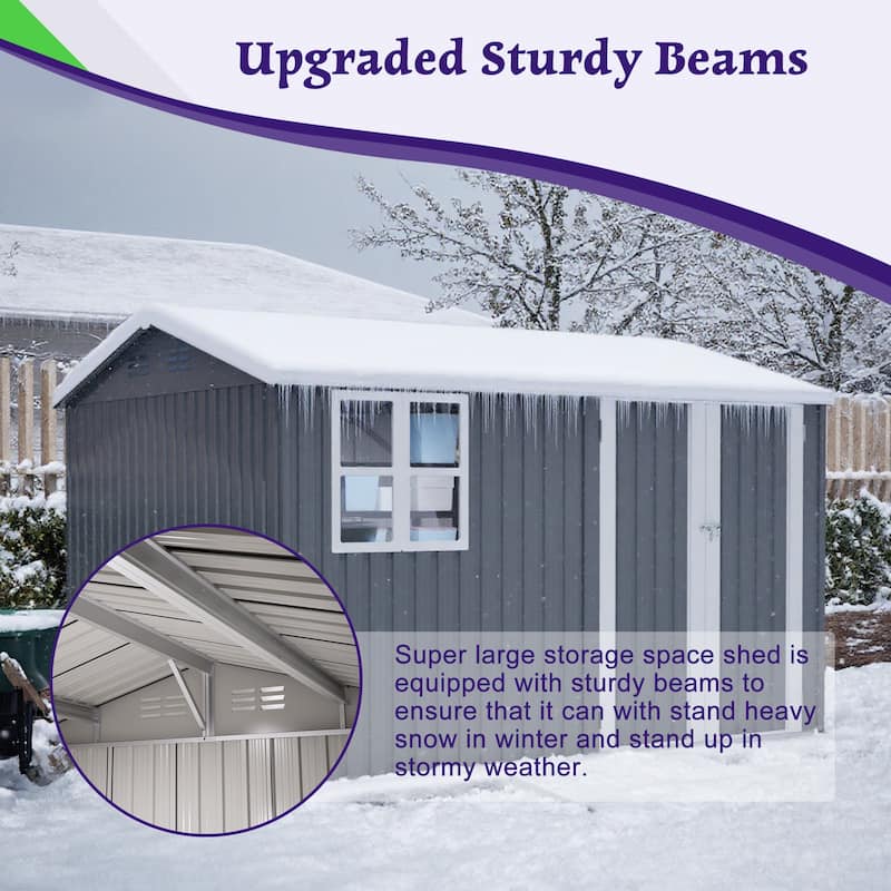 10x8 FT Weather-Resistant Steel Shed with Clear Window & Lockable Doors