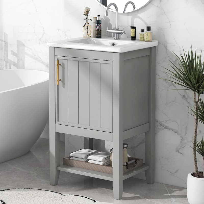 20" Bathroom Vanity with Sink, Bathroom Cabinet with Soft Closing Door, Storage Rack and Open Shelf
