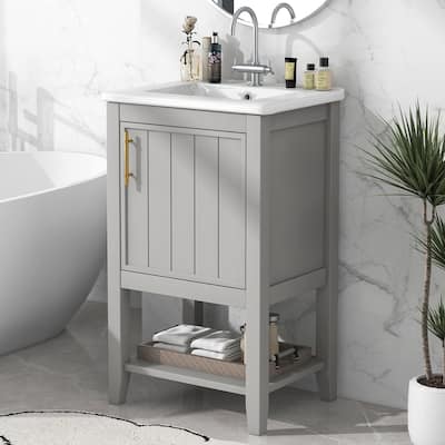 Roomfitters 20" Bathroom Vanity with Sink, Soft Closing Door, Storage Rack and Open Shelf, Compact Cabinet