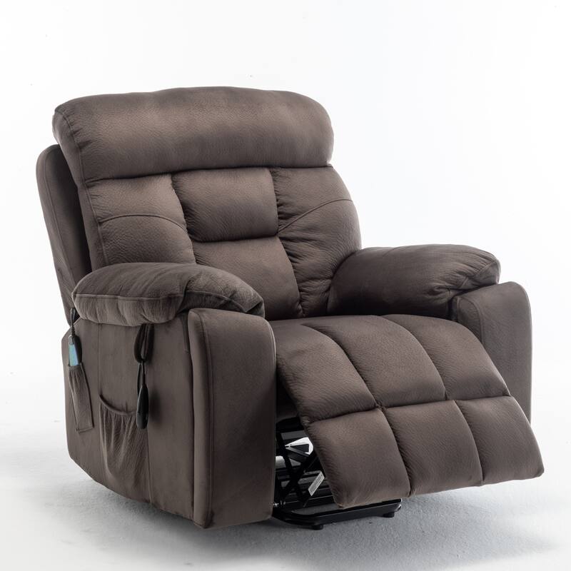 Velvet Wide Power Lift Recliner Chair with Heat, Massage & Silent Motor