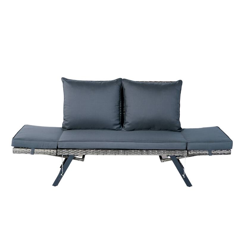 Grey Wicker Foldable Bench Patio Backyard Conversation Set