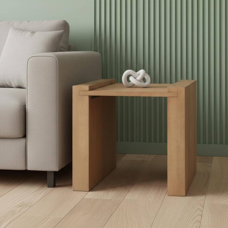 HomeRoots 22" Natural and Brown Solid Wood and Wood Tray Table - 22.00 in. x 22.00 in. x 23.00 in. - Natural - Wood