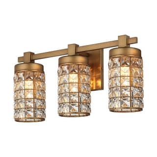 Antique Brass 3-Light Crystal Bathroom Vanity Lights Wall Sconces