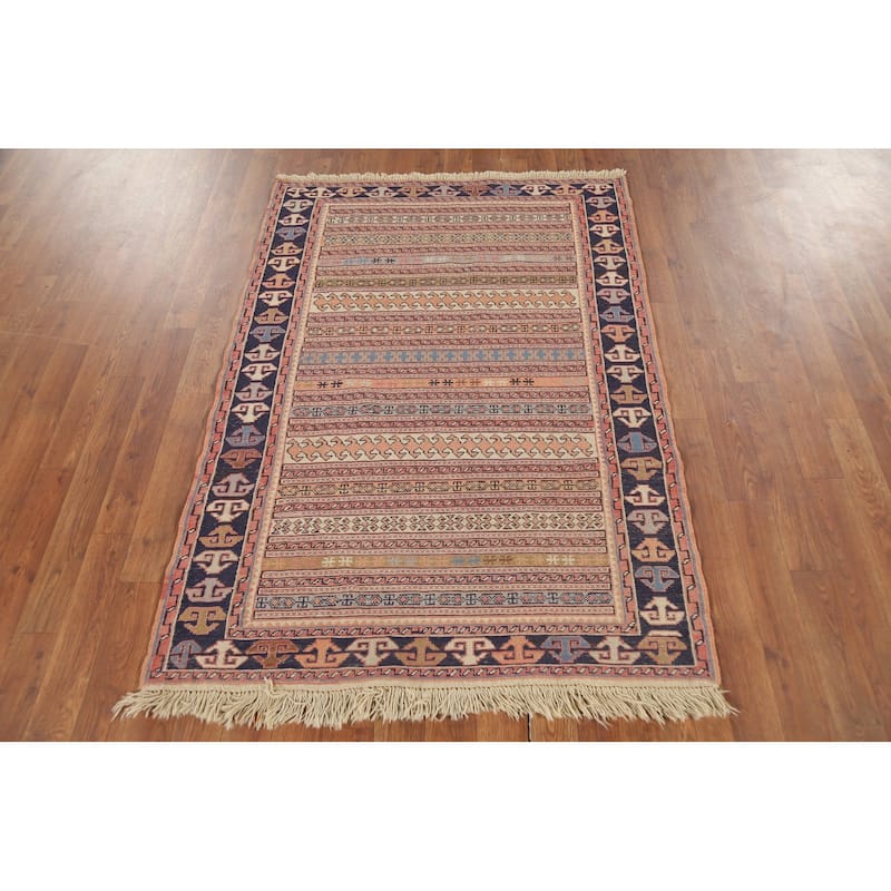 Striped Geometric Kilim Persian Accent Rug Handmade Wool Carpet - 3'3"x 4'8"