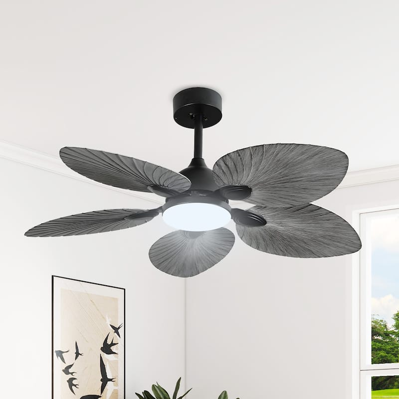 Moasis 42 Inch 5 Blades Tropical Palm Ceiling Fans with Lights and Remote Control - Grey