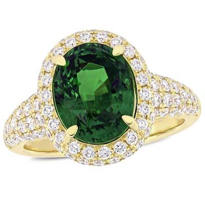 Miadora 5ct TGW Tsavorite and 1 1/3ct TDW Diamond Double Halo Cocktail Ring in 14k Yellow Gold