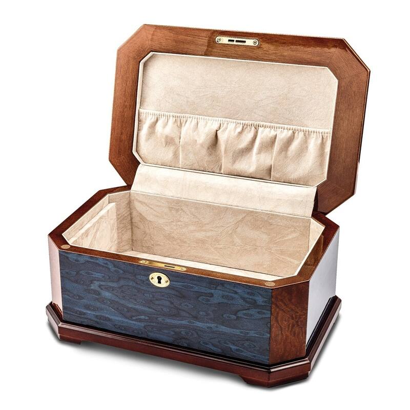 Curata Luxury Giftware Sapeli and Blue Cats Eye Veneer High Gloss Locking Memorial Keepsake Box