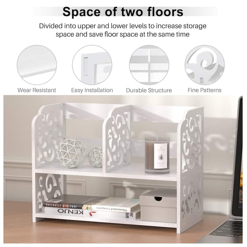 Retro 3-Compartment White Wood Desk Organizer