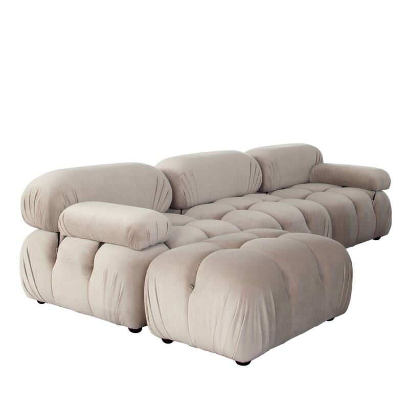 Hito 4 Piece Modular 111 inch Sectional Chaise Sofa Set, Tan Brown Bubble Tufting