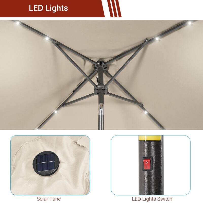 LIVOOSUN 6.5×6.5FT LED Square Patio Umbrella with UPF50+, Tilt Function, and Wind-Resistant Design——Experience Outdoor Comfort