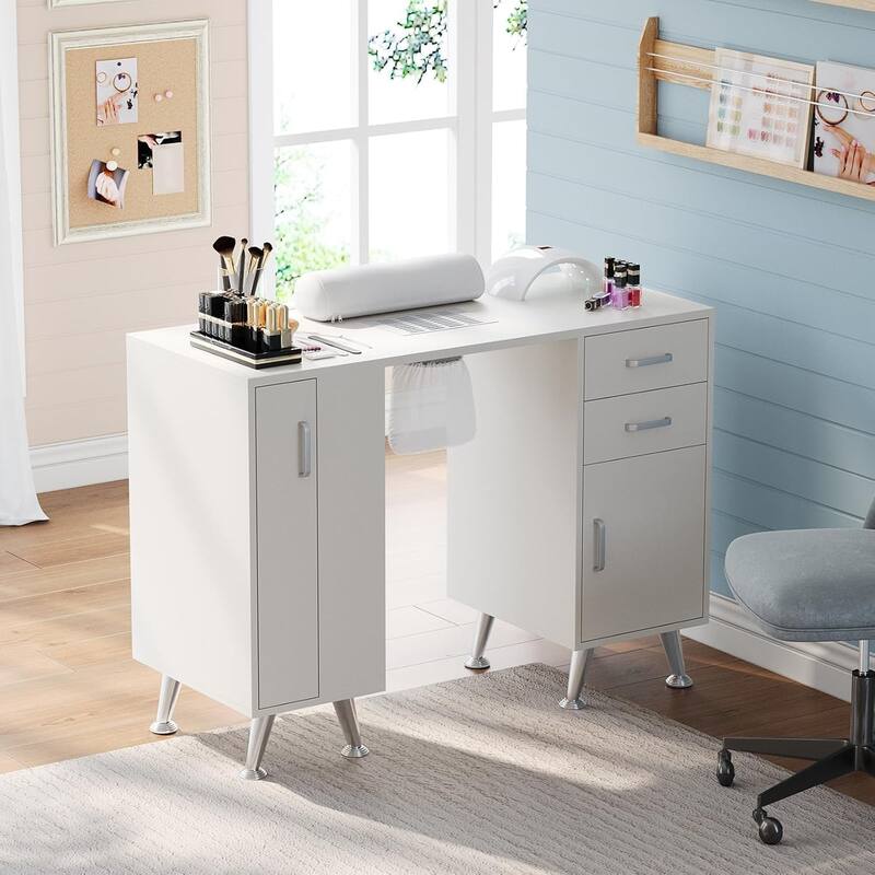 Manicure Table Nail Desk, Beauty Salon Workstation for Nail Tech - White