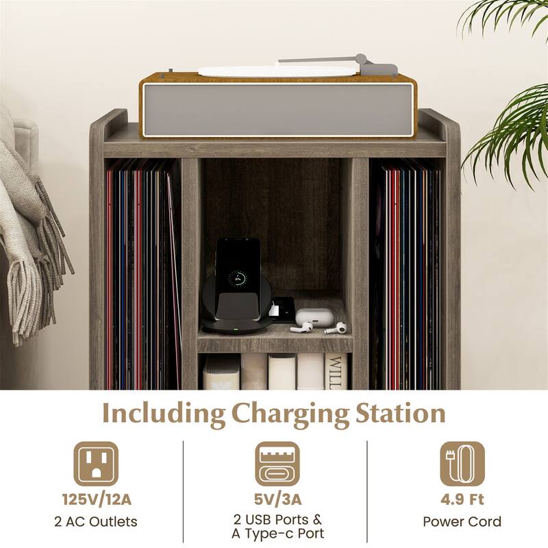 Gymax Record Player Stand w/ 4 Storage Compartments Supporting Legs