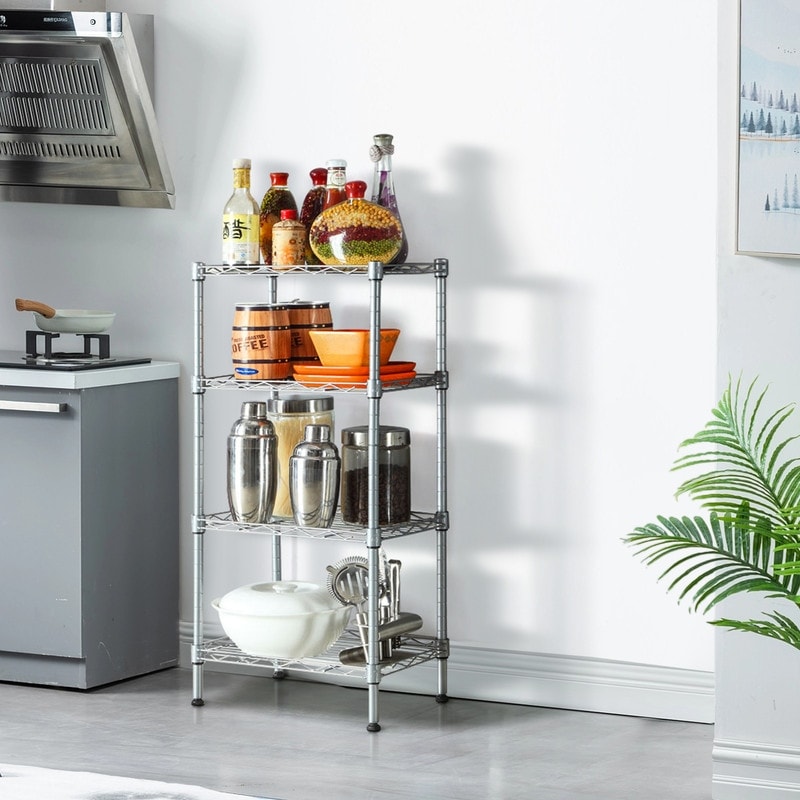 Rectangle Carbon Steel Metal 4-Shelf Storage Rack Silver