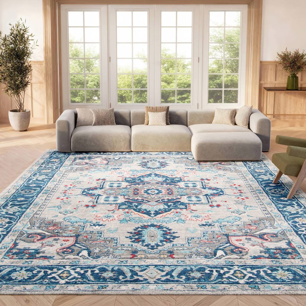 SAFAVIEH Brentwood Essie Traditional Light Grey / Blue Rug