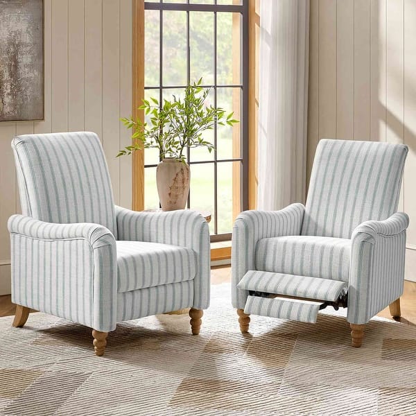 HULALA HOME Soledad Farmhouse Recliner Set of 2 with Solid Wood Spindle Legs - Blue