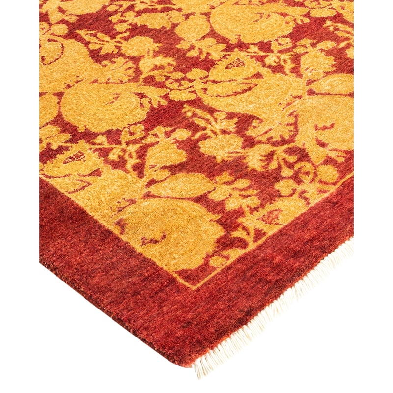 Overton Hand Knotted Wool Traditional Abstract Red Area Rug - 4' x 6'