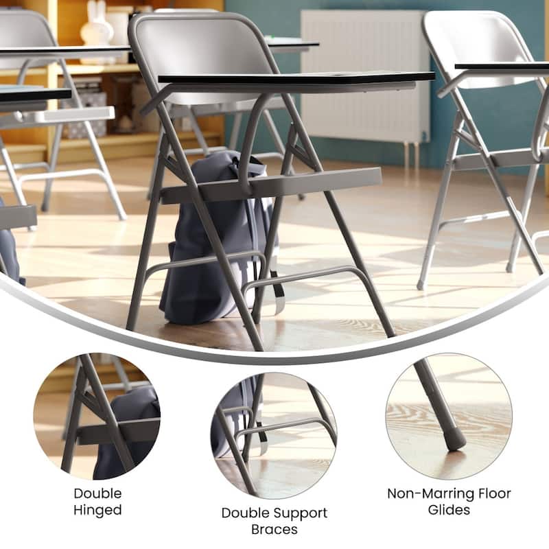 2 Pack Premium Steel Folding Chair with Right Handed Tablet Arm - 19.75"D x 18.5"W x 30"H