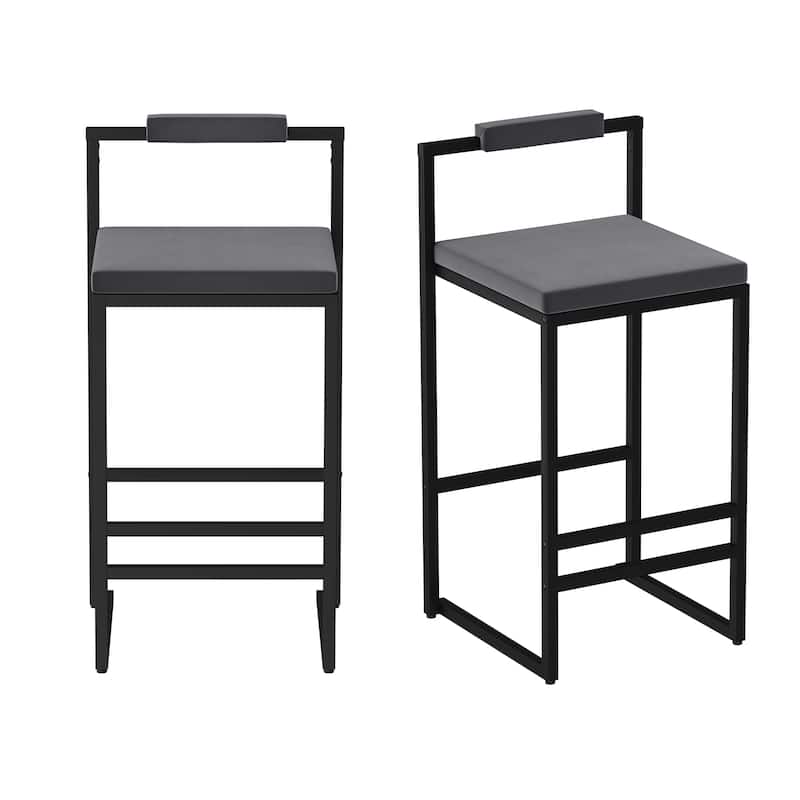 Velvet Upholstered Bar Stools Set of 2, Counter Height Bar Stools, Kitchen Island Stools with Footrest & Square Backrest