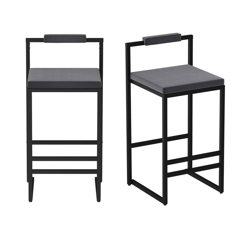 Velvet Upholstered Bar Stools Set of 2 Counter Height Kitchen Island Footrest Backrest Black Gray