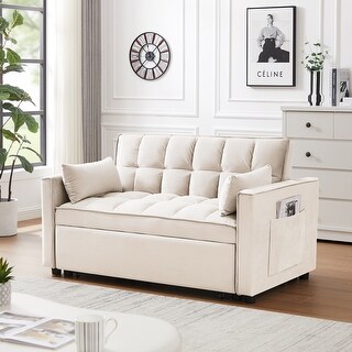 Beige Multi-functional 3-in-1 Convertible Sofa Bed with Pullout Sleeper ...