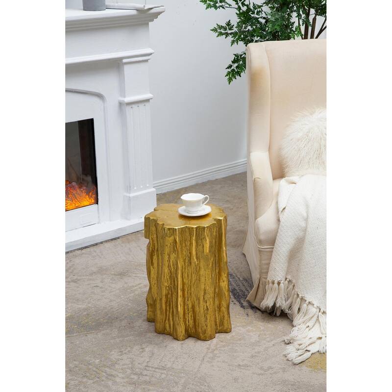 Golden Tree Trunk Stool - Distressed Metal Accent Table, End Table, Side Table - 13.5x13x20"