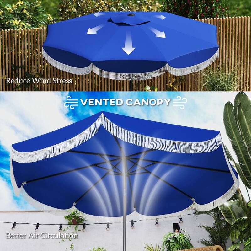 8.8 Foot Outdoor Patio Umbrella with UPF 30+ Tiltable Canopy Hand Crank Vented Top Eight Ribs - 8.8' x 7.8' H
