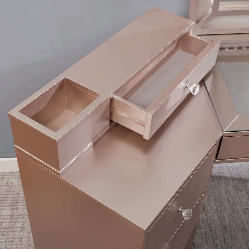 Furniture of America Ulru Transitional Solid Wood 3-Piece Makeup Vanity Set with LED