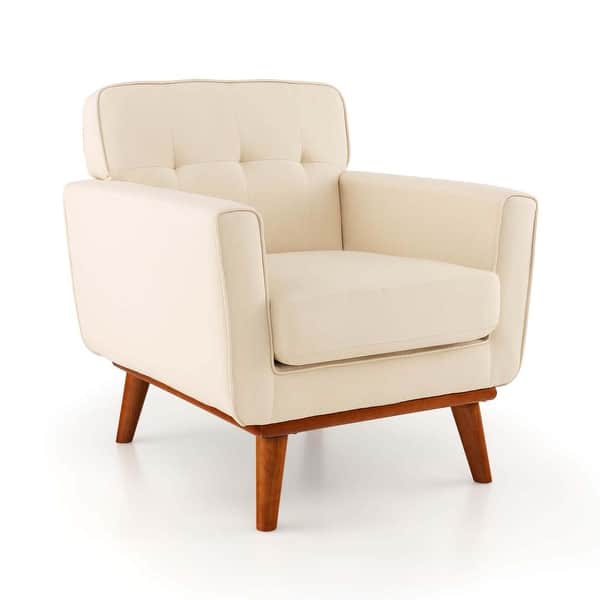 slide 2 of 20, Costway Modern Accent Chair Upholstered Linen Fabric Armchair with - See Details Beige