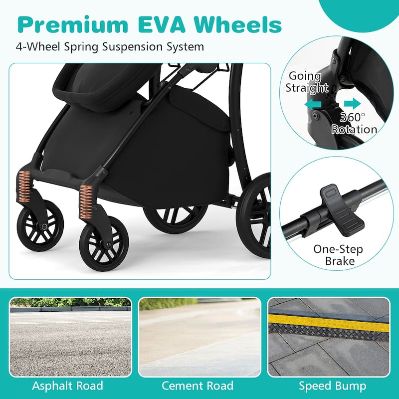 2 in 1 Metal Polyester Foldable Kids Stroller with Adjustable Seat - 38" × 22.5" × 41"