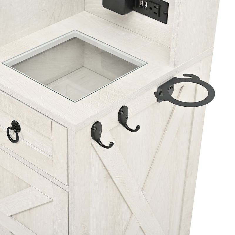 Farmhouse Vanity Desk with Sliding Mirror and Lights