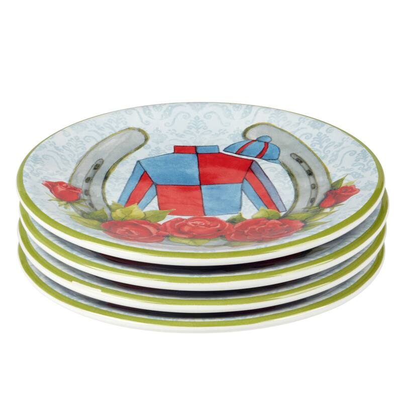 Certified International Derby Day at the Races Set of 4 Canape Plates - 6" Diam x 0.5"