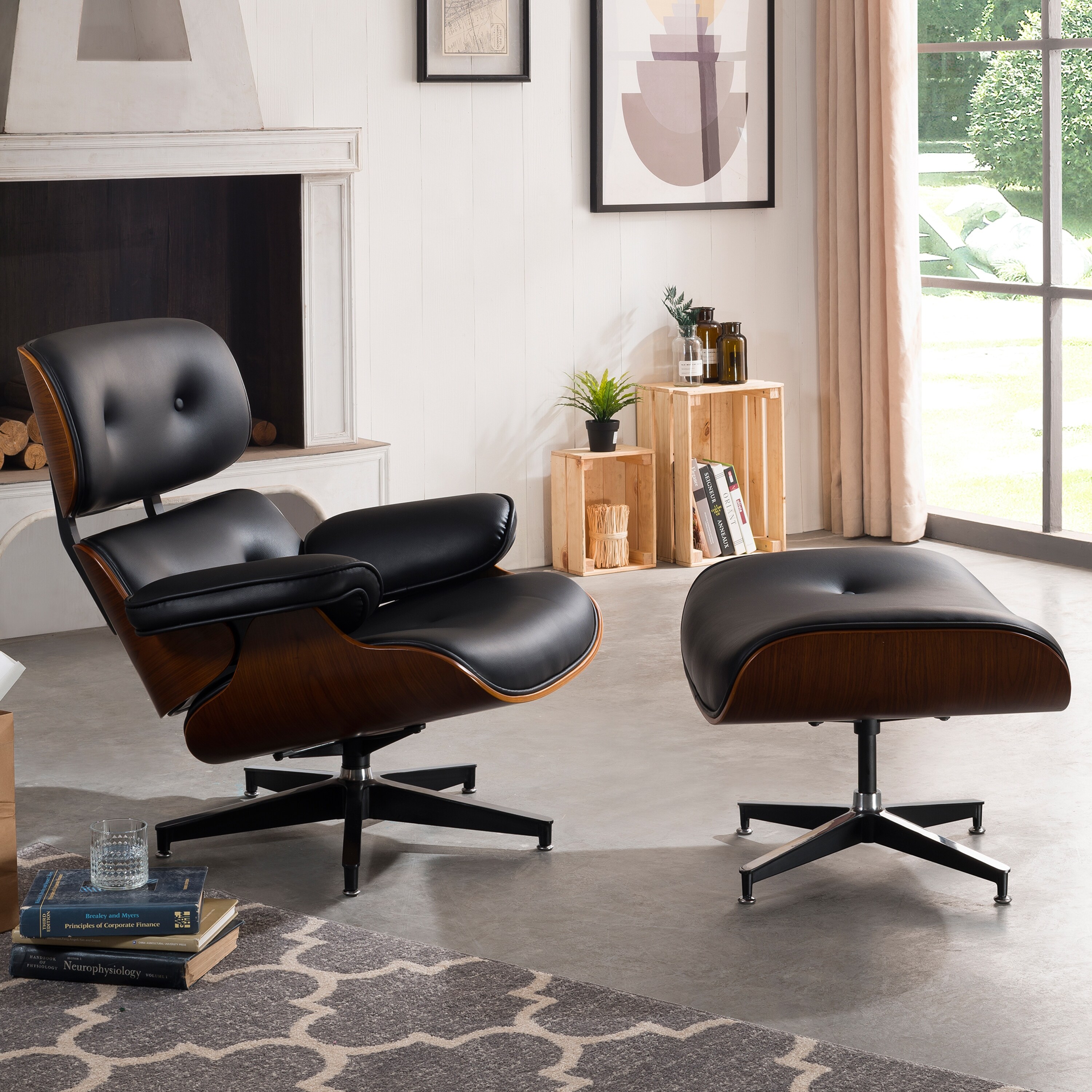 Corvus Neville Mid-century Lounge Chair Set with Ottoman - Bed