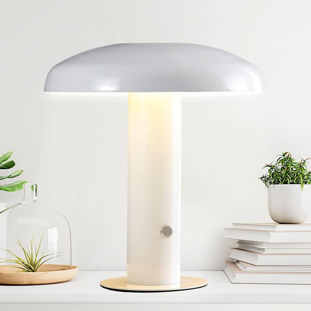 Boletus 11" Contemporary Bohemian Rechargeable/Cordless Iron Integrated LED Mushroom Table Lamp, by JONATHAN Y