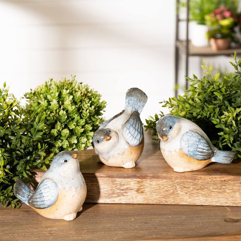 Unglazed Ceramic Bird Figurines - 4.75" - Set of 3