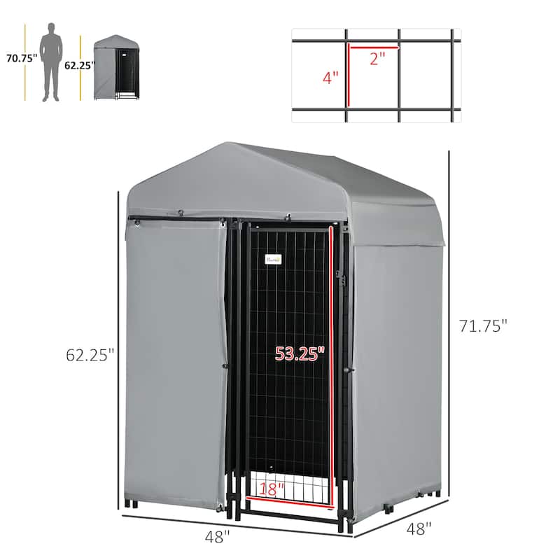 PawHut 4' x 4' x 6' Outdoor Dog Kennel with Waterproof Canopy, Removable Windproof Walls, Dog Run