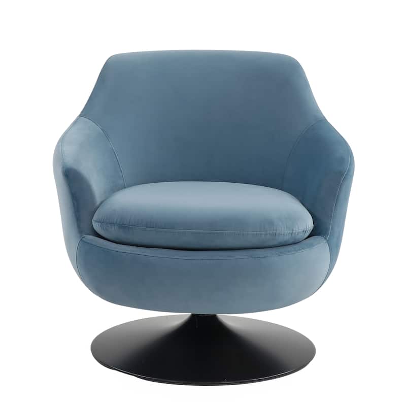 SAFAVIEH Couture Kristell Velvet Swivel Accent Chair - 31.1" W x 32.3" L x 29.5" H - 31Wx32Dx30H - Light Blue/Black