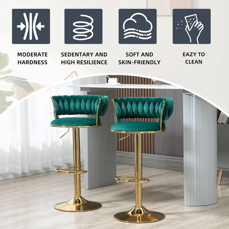 Velvet Tufted Adjustable Counter Height Rotating Bar Stools with Footrest (set of 2)